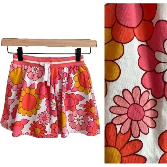 Mini Boden Other - Mini Boden Pink Yellow Orange Retro Floral Printed Jersey Skort Skirt